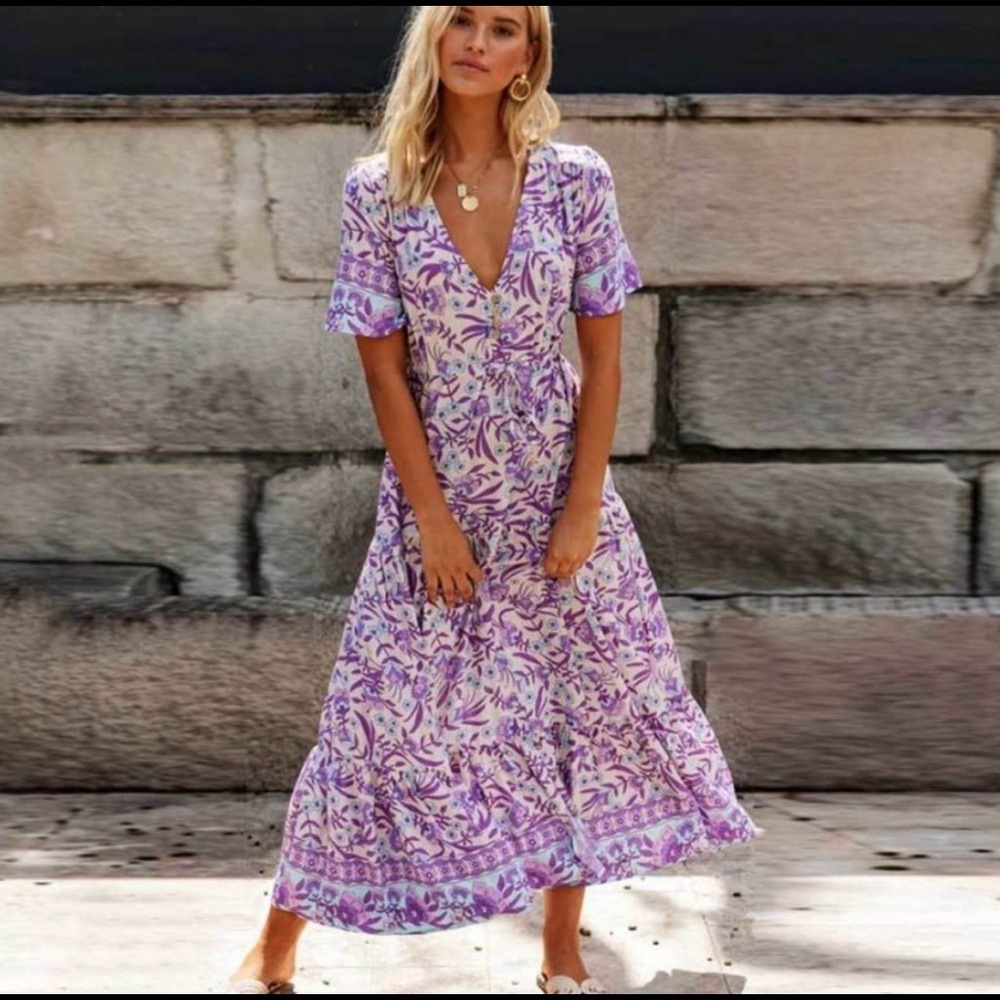 Beautiful Lilac & Light Blue Print Maxi Dress! - Picture 2 of 4